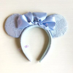 Tokyo Disney Resort Store Headband Ears Minnie Mouse Blue Ever After Ribbon Rare - Picture 1 of 12