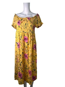 Primark Fit & Flare Dress Size 20 Yellow Floral Summer Off the Shoulder Womens - Picture 1 of 9