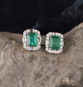 2.87 & 2.54 Carat Emerald w/.1.68 CTW Diamond 2-Way Earrings 18k White Gold E953