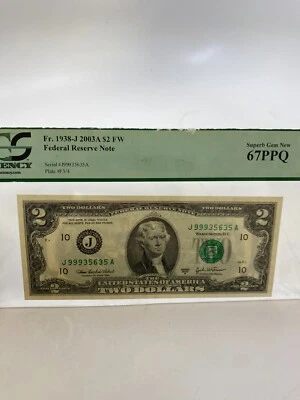 1938-J 2003A $2 FEDERAL RESERVE NOTE PCGS 67PPQ SUPERB GEM NEW - Image 1 of 4