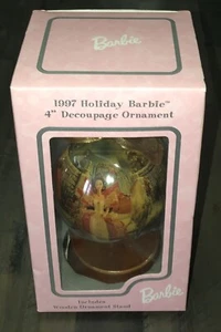 Vintage 1997 Holiday Barbie 4" Christmas Ornament With Wood Stand Original Box - Picture 1 of 6