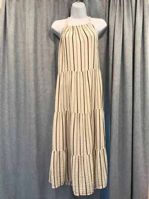 OLD NAVY FIT & FLARE STRIPED TIERED SMOCKED MAXI DRESS SIZE XS OFF WHITE/GRAY - Image 1 of 4