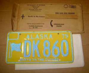 1975 ALASKA North to the Future UNUSED w Original Envelope - Navy on Yellow - Picture 1 of 5