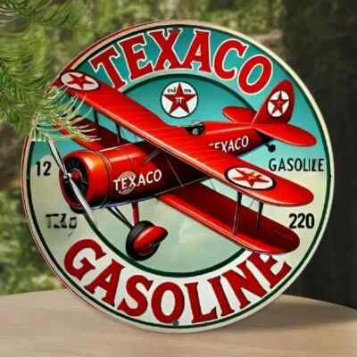 Letrero redondo resistente a la intemperie de aluminio TEXACO AVIATION ESTILO RETRO GARAJE HOMBRE CUEVA GAS Foto 1 de 3