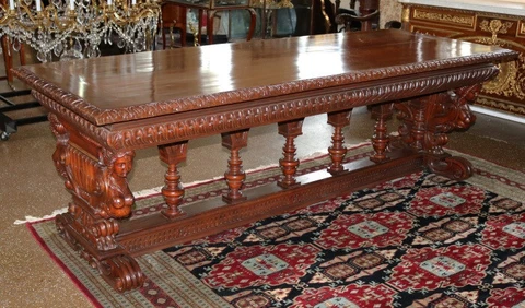 Early 20th Century Carved Walnut Italian Figural Library Writing Table Cover