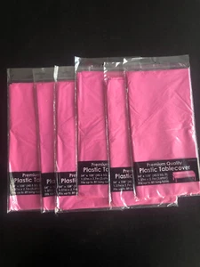 Set of 6 PINK 54" x 108" Tablecloth Rectangle Plastic Party Color Table Cover - Picture 1 of 3