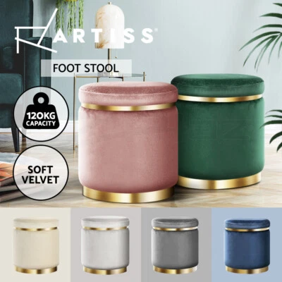 Artiss Round Velvet Ottoman Foot Stool Foot Rest Large Padded Seat Footstool - image 1 of 4