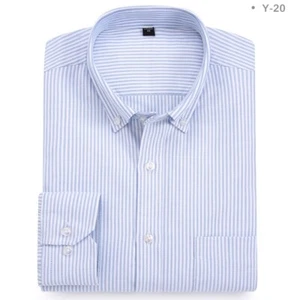 Mens Oxford Shirts Business Long Sleeves Cotton Casual Strip Pocket Dress Shirts - Picture 1 of 13