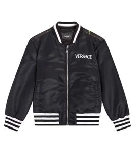 Versace City Lights Graphic Print Bomber Jacket Kids 5 Black Multi Full Zip L/S - Picture 1 of 18