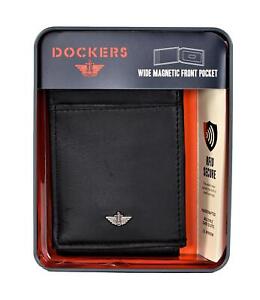 Dockers Men's Leather RFID Front Pocket Wallet with ID Window Black