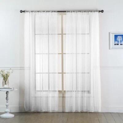 Juego de (dos) 2 paneles de cortina transparentes - paneles de ventana en muchos tamaños y colores Foto 1 de 4