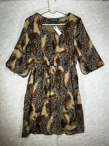 NWT Maude Women’s Size L Animal Print Dress Short Sleeve Blouson Light Weight - Picture 1 of 7