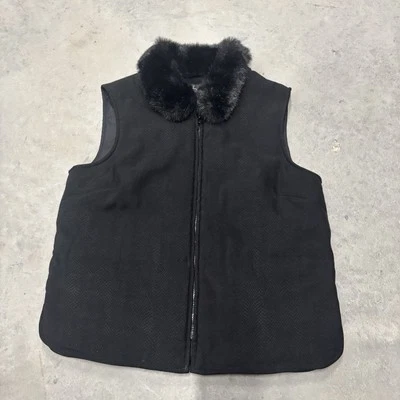 Chaleco deportivo vintage Rafaella para mujer con cuello de piel sintética estampado de reptil negro talla pequeña Foto 1 de 3