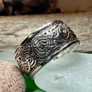 Anello Drago Celtico Vichingo Pagano Scozzese Grande Anello Uomo 925 - Foto 1 di 9