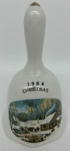 Christmas 1984 Scenic Winter Log Cabin 5.25" Bell~Decorative Porcelain Bell - Picture 1 of 8