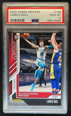2020-21 Panini Instant NBA LaMelo Ball RC #1,300 Rookie #186 Hornets PSA 10 - Image 1 of 2