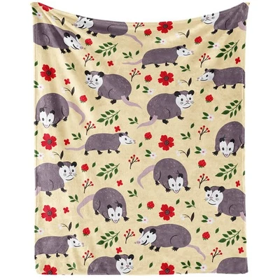 Manta de franela con estampado de animales lindo amarillo 60x50 con zarigüeya Foto 1 de 4