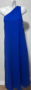Rachel Zoe Women Small Royal Blue Midi Dress One Shoulder Linen Blend New NWT - Picture 1 of 6