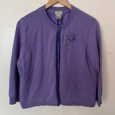 Sigrid Olsen Sport Cardigan Lavender Silk Blend Silk Lined Floral Petite L Large - Image 1 of 4