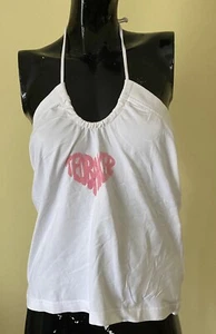 Ted Baker New Vintage White HalterNeck Top Pink Heart Glitter Delicate Logo 4/14 - Picture 1 of 11