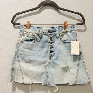 Free People Denim Distressed Jean Mini Skirt Size 26 - Picture 1 of 4