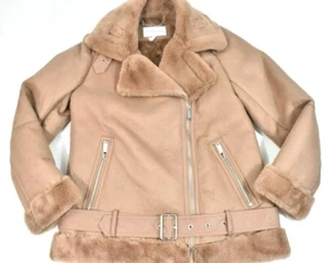 BCBG Generation Women Faux Leather Fur Jacket New M Blush Pink with Belt - Picture 1 of 5