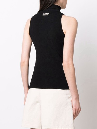 GILET GUCCI TOP NERO LOGO A COSTINE TG M 100% Autentico nuovo con etichette