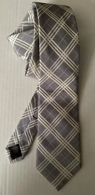 Black Brown 1826 Silk Neck Tie, 3” Wide, Gray & White, Classic Preppy, Hipster - Image 1 of 4