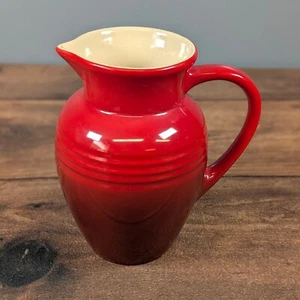 Le Creuset Pitcher Small Stoneware Red Ombre Cream Interior Ribbed Design - Picture 1 of 5