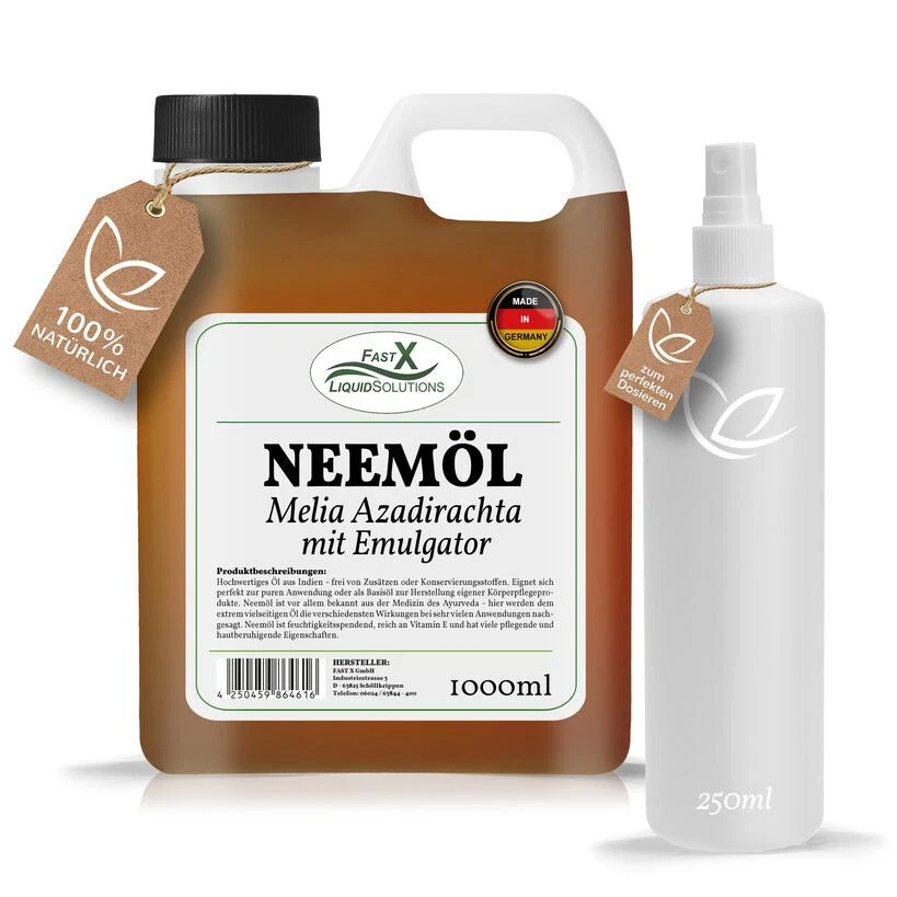 FAST-X GMBH Neemöl fertig gemischt mit Fast-X Emulgator 1 L + 250ml Spritzflasche