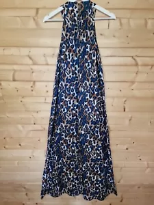 120% Lino Halterneck Midi Dress EU 46 UK18 Animal Print 100% Linen Colourful - Picture 1 of 16