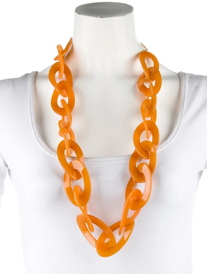 Colar de corrente KJL Kenneth Jay Lane grande laranja elos robustos resina leve - Imagem 1 de 4