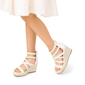 Girls Espadrille Wedge Sandals Platform Open Toe Casual Dress Shoes - Picture 1 of 26