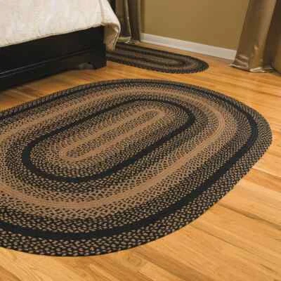 Ebony Braided Area Rug By IHF Rugs. Oval & Rectangle. Many Sizes. Black/Tan - Image 1 of 4