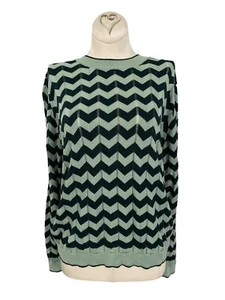 Mango Green Patterned Sweater Womens Size M Crew Neck Long Sleeve Pullover Knit - Picture 1 of 8