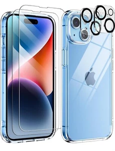 iPhone 15 Case w/ 2 Tempered Glass Screen Protector + 2 Camera Lens Protector - Picture 1 of 7