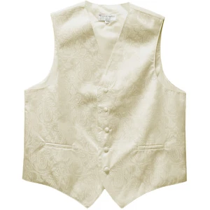 Nuevo Chaleco Esmoquin Poliéster Para Hombre Chaleco Solo Patrón Paisley Marfil Boda - Imagen 1 de 3