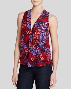 Rebecca Taylor Burnt Red Forest of Flame S/L V Neck Silk Top $225 NWT 4 - Picture 1 of 11