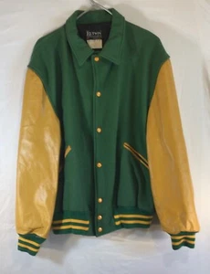 Giacca vintage Butwin Varsity verde oro taglia XL lana pelle letterman scuola - Foto 1 di 11