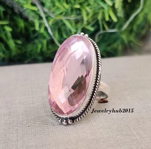 Rose Quartz Ring 925 Sterling Silver Oval Cut Gemstone All Size MO2028 - Picture 1 of 4