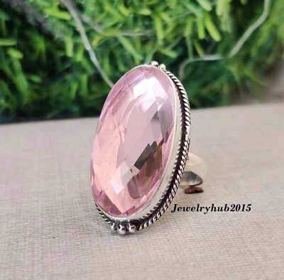 Rose Quartz Ring 925 Sterling Silver Oval Cut Gemstone All Size MO2028 - Image 1 of 4