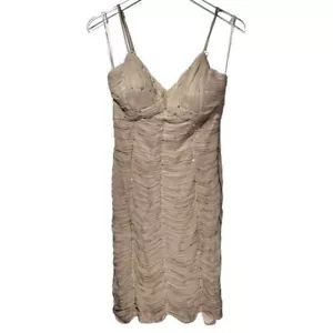 Sue Wong Gr. 2 Nocturne Seide Perlen Pailletten Rüschen Minikleid in Champagner - Bild 1 von 13