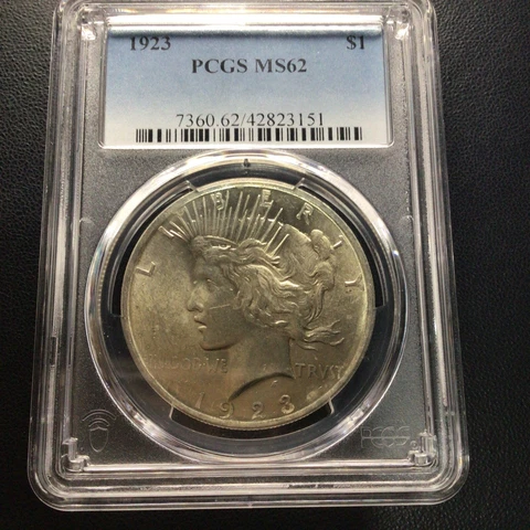 1923 Peace Silver Dollar $1 PCGS MS62 BRIGHT CARTWHEEL LUSTER MS 62 MS-62 UNC BU Cover