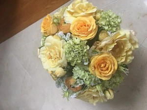 NDI Faux Floral Yellow Roses & Hydrangeas in Tangled Greenery Acrylic Water Vase - Picture 1 of 10