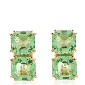 Swarovski Millenia Clip Green Square Cut Crystal Earrings - Picture 1 of 4