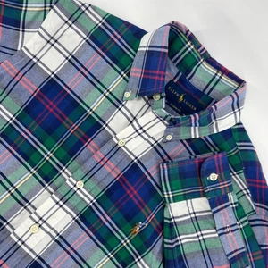 Ralph Lauren Classic Fit Plaid Button Down Shirt Mens Small green blue - Picture 1 of 5