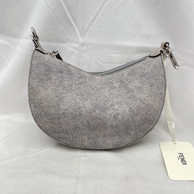Fendi Womens Fendigraphy Mini Handbag Clutch Denim Effect Leather Gray - Image 1 of 4