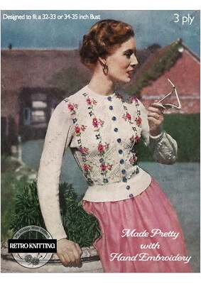 1950s Vintage Knitting Pattern - Tyrolean Style Sweater - (2 sizes) - Image 1 of 3