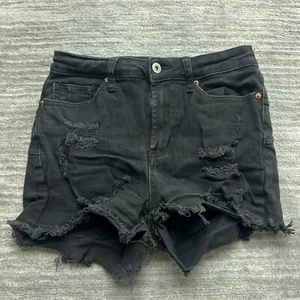 SONG Shorts Size 7/28 Womens Curvy High Rise Cut-Off Black Denim - Picture 1 of 7