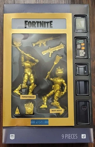 SDCC 2023 JAZWARES "VENDING MACHINE" FORTNITE 2-PACK GOLD BEEF BROS & TOMATOHEAD Cover